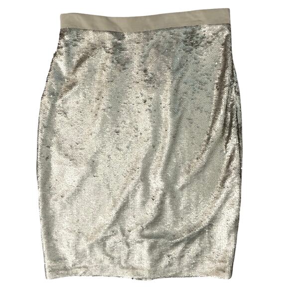 Banana Republic Gold Metallic Sequin Knee Length Pencil Skirt Size 14 NEW Tags - Picture 1 of 8